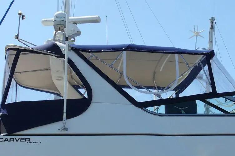 blue canvas on boat