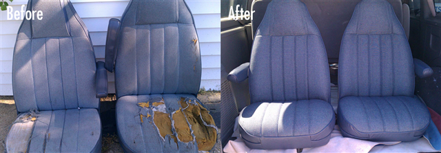 before and after car bucket seats repaired